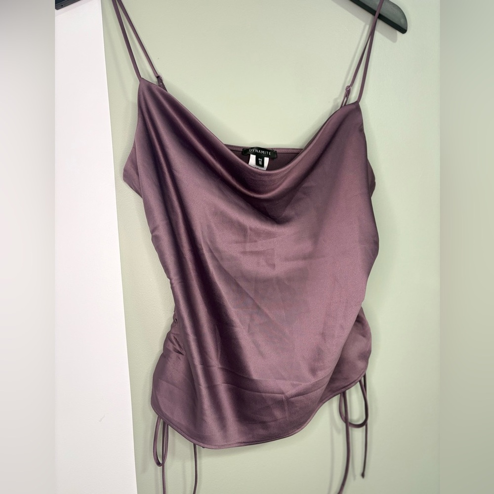 Dynamite Satin Cowl Neck Camisole - Mauve Purple